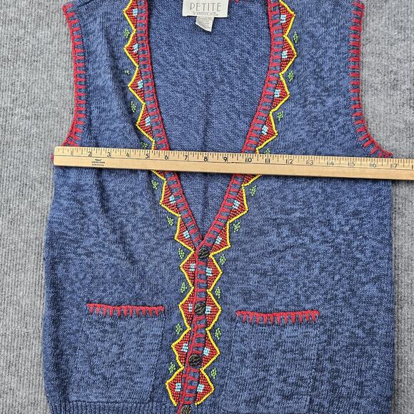 Vintage Petite Sophisticate Sweater Vest Womens Small Aztec Knit Southwestern 90 - Picture 3 of 5